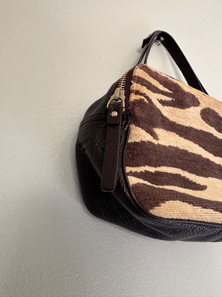 Kate Spade Animal Print Fabric Brown Pebbled Leather Gold Preppy Chic O/S — image 3 of 8